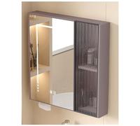 Gabinete de medicina inteligente LED montado en la pared con espejo antivaho, diseño moderno gris, perfecto para baño sobre el inodoro para maquillaje y artículos esenciales