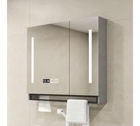 Gabinete de medicina LED inteligente con espejo antivaho HD montado en la pared, armario de tocador de tres colores, luz LED de tiempo y temperatura, toallero y soporte para papel (gris, 70 x 12 x 75