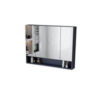 Gabinete de medicina montado en la pared que ahorra espacio, organizador de cosméticos inteligente al tacto, resistente a la presión, sin deformaciones, con estantes (azul)