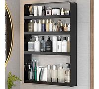 Gabinete de pared para baño, cesta de ducha sobre el inodoro, estante de almacenamiento para ahorrar espacio, estante de medicina con estante de ducha sin taladrar, soporte de jabón para