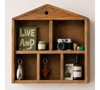Gabinete de pared vintage Wabi-Sabi con forma de casa, estante flotante de madera envejecida con barra extraíble, exhibición de curiosidades montada rústica para baño, dormitorio, ent 19.5*6.7*17.7in