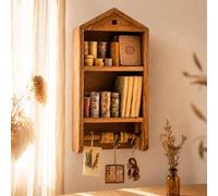 Gabinete de pared vintage Wabi-Sabi con forma de casa, estante flotante de madera envejecida con barra extraíble, exhibición de curiosidades montada rústica para baño, dormitorio, ent 11.8*5.1*23.6in