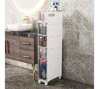 Gabinete de Piso de baño Estrecho de 5 Niveles, gabinete de Almacenamiento de Inodoro Delgado, Torre de Almacenamiento con cajones y Ruedas Transparentes, Torre de tocador Estrecha y Resistente para