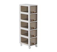 Gabinete de piso de baño estrecho de 5 niveles, gabinete de almacenamiento independiente para inodoro, carrito con cajones de gran capacidad, torre de almacenamiento con ruedas, torre de tocador estre