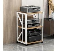 Gabinete de Soporte para Medios AV,Rack de Audio con estantes Ajustables,Rack de Audio de Piso con Ruedas para componentes estéreo,admite CD,Reproductores de DVD,Consolas de Juegos(A2,3rd Floor)