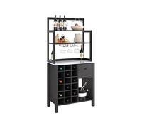 Gabinete de vino con estante para 18 botellas y soporte de vidrio, mesa de bar con 3 estantes y cajón de almacenamiento abierto, armario de vino para el hogar, mediano