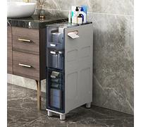 Gabinete delgado de 5 cajones para baño con cajones transparentes, marco resistente, torre de almacenamiento estrecha para espacios pequeños, huecos, nizer de papel higiénico