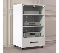 Gabinete estéreo de 3 capas con puertas de vidrio templado, mueble AV, medios de alta fidelidad, centro de entretenimiento, soporte móvil de audio y video para KTV