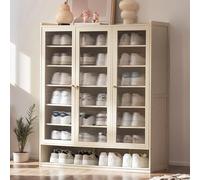 Gabinete moderno de almacenamiento de calzado de bambú de 8 niveles con puertas acrílicas transparentes - Organizador de ahorro de espacio para entrada, sala de estar, dormitorio y pasillo estrecho -