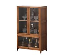 Gabinete para bar de vinos, despensa de cocina de bambú y acrílico transparente con puertas dobles, vitrina transparente, fuerte capacidad de carga para un acceso cómodo