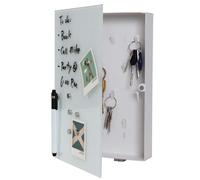 Gabinete para llaves BAKAJI con puerta de cristal de pizarra magnética, de metal, ganchos para llaves, 6 imanes y marcador borrable, decoración de entrada