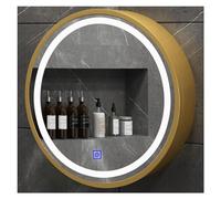 Gabinete redondo con espejo de baño LED con luz de control de pantalla táctil, gabinete de medicina montado en la pared para decoración moderna de baño (tamaño: 50 cm, color: dorado)