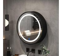 Gabinete redondo LED con espejo de baño con luz de control de pantalla táctil, gabinete de medicina montado en la pared para decoración moderna de baño (tamaño: 50 cm, color: negro)