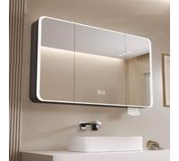 Gabinetes de baño con espejo,Aluminio,armario de farmacia de pared con táctil,armario de baño Desempañado inteligente,Armario de pared con LED Espejo,con táctil,armario alto moderno (cuello