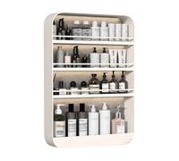 Gabinetes de lavandería delgados montados en la pared, instalación sin taladro, almacenamiento multicapa, diseño calado, ideal para baños y cocinas (blanco)