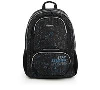Gabol - Mochila Escolar Galaxy 34x46x20 cm - 2 Compartimentos Incluido para Portátil - Resistente al Agua con Cremalleras Cubiertas - Cinturón Ajustable al Pecho - Diseño Español en Poliéster - Negro