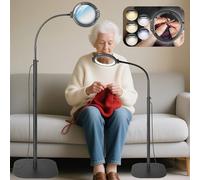 GABORISH 10 lupas de pie con luz y soporte, 3 en 1 con 54 LED, cuello de cisne flexible con abrazadera, 5 modos de color, intensidad regulable, lupa de lectura con luz para personas mayores, grande