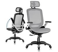 GABRYLLY Silla de oficina ergonómica, silla de escritorio con respaldo alto con reposacabezas, brazos abatibles, bloqueo de inclinación de 90-120° y cojín ancho, sillas de malla grandes y altas para