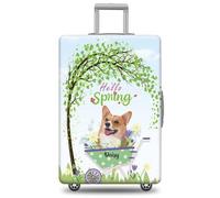 GABSHAIM Corgi - Funda de equipaje con nombre personalizado con diseño de Hello Spring, elástica, lavable a máquina, maleta de viaje de 18 a 32 pulgadas