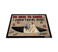 GABSHAIM Divertido felpudo chino Shar-Pei con nombre personalizado, diseño de perro y cachorro, sin necesidad de golpear, I Know You're Here Woof impresión, 35.4 x 23.6 pulgadas