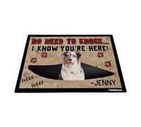 GABSHAIM Divertido felpudo de pastor australiano con nombre personalizado de perro cachorro No Need to Knock I Know You're Here Woof Print 27.5 x 17.7 pulgadas, estilo 3