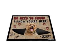 GABSHAIM Divertido felpudo Yorkshire Terrier Yorkie con nombre personalizado para perro, cachorro, no Need to Knock I Know You're Here Woof impresión, 23.6 x 15.7 pulgadas, estilo 2