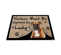 GABSHAIM Felpudo con texto en inglés «Visitors Must Be Approved by The Dog» divertido boxeador alemán personalizado para decoración del hogar, 23.6 x 34.5 pulgadas