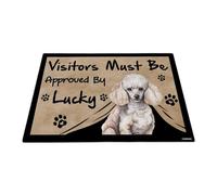 GABSHAIM Felpudo con texto en inglés "Visitors Must Be Approved by The Dog", divertido diseño de caniche de acuarela, tapete personalizado para decoración del hogar, 23.6 x 34.5 pulgadas