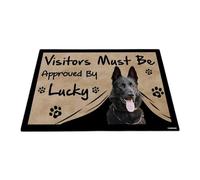 GABSHAIM Felpudo con texto en inglés "Visitors Must Be Approved by The Dog", divertido pastor alemán negro, tapete personalizado para decoración del hogar, 23.6 x 34.5 pulgadas, estilo 2
