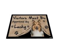 GABSHAIM Felpudo con texto en inglés «Visitors Must Be Approved by The Dog» divertido perro pastor de Shetland, tapete personalizado para decoración del hogar, 17.7 x 27.5 pulgadas, estilo 4