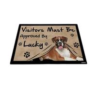 GABSHAIM Felpudo con texto en inglés «Visitors Must Be Approved by The Dog» Funny Boxer personalizado para decoración del hogar, 17.7 x 27.5 pulgadas, estilo 2