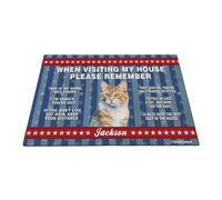 GABSHAIM Felpudo de acuarela con diseño de gato de montaña bávara, estrellas y rayas, nombre personalizado, tapete de bienvenida para decoración del hogar, para amantes de los perros y gatos, 17.7 x