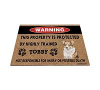 GABSHAIM Felpudo de bienvenida con diseño de corgi galés, divertido tapete de advertencia de perro en acuarela, personalizable, esta propiedad está protegida por un tapete altamente entrenado, 23.6 x