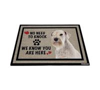 GABSHAIM Felpudo de bienvenida con diseño de perro Schnauzer en miniatura blanco con texto en inglés "No Need to Knock I Know You're Here" - Decoración para el hogar para interiores y exteriores, 17.7