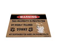 GABSHAIM Felpudo de bienvenida de Welsh Corgi, divertido tapete de advertencia de perro en acuarela, personalizado, esta propiedad está protegida por un tapete altamente entrenado, 35.4 x 23.6