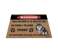 GABSHAIM Felpudo de bienvenida finlandés Lapphund divertido tapete de advertencia de perro de acuarela personalizado Esta propiedad está protegida por un tapete altamente entrenado de 35.4 x 23.6