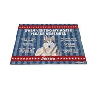 GABSHAIM Felpudo de perro con diseño de husky siberiano en acuarela, estrellas, rayas, nombre personalizado, tapete de bienvenida para decoración del hogar, para amantes de los perros y gatos, 15.7 x