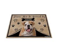 GABSHAIM Felpudo personalizado para perros con texto en inglés "Visitors Must Be Approved by English Bulldog Puppy Floor Mat Cartoon Paws Bone for Entrance Indoor Outdoor Home Decor 17.7 x 27.5