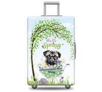 GABSHAIM Funda de equipaje con nombre personalizado para maleta de viaje Golden Retriever con diseño de Hello Spring, lavable a máquina, varios tipos disponibles, se adapta a 45,7 a 81,3 cm, Multi-Pug