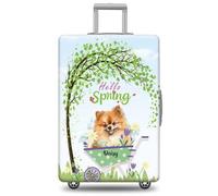 GABSHAIM Funda de equipaje con nombre personalizado para maleta de viaje Golden Retriever con diseño de Hello Spring, lavable a máquina, varios tipos disponibles, se adapta a 45,7 a 81,3 cm