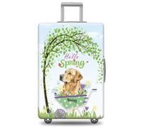 GABSHAIM Funda de equipaje con nombre personalizado para maleta de viaje Golden Retriever con diseño de Hello Spring, lavable a máquina, varios tipos disponibles, se adapta a 45,7 a 81,3 cm