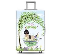 GABSHAIM Funda de equipaje con nombre personalizado, protector de maleta, perro de agua portugués con diseño de Hello Spring, elástica, lavable a máquina, varios tipos disponibles, se adapta a 18-32