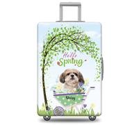 GABSHAIM Funda de equipaje con nombre personalizado, protector de maleta, perro de agua portugués con diseño de Hello Spring, elástica, lavable a máquina, varios tipos disponibles, se adapta a 18-32