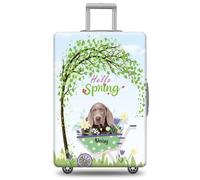 GABSHAIM Funda de equipaje con nombre personalizado, protector de maleta, perro de agua portugués con diseño de Hello Spring, elástica, lavable a máquina, varios tipos disponibles, se adapta a 18-32