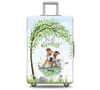 GABSHAIM Funda de equipaje con nombre personalizado, protector de maleta, perro de agua portugués con diseño de Hello Spring, elástica, lavable a máquina, varios tipos disponibles, se adapta a 18-32