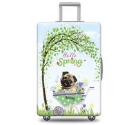 GABSHAIM Funda de equipaje con nombre personalizado, protector de maleta, perro de agua portugués con diseño de Hello Spring, elástica, lavable a máquina, varios tipos disponibles, se adapta a 18-32