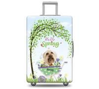 GABSHAIM Funda de equipaje con nombre personalizado, protector de maleta, perro de agua portugués con diseño de Hello Spring, elástica, lavable a máquina, varios tipos disponibles, se adapta a 18-32