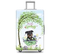 GABSHAIM Funda de equipaje con nombre personalizado, protector de maleta, perro de agua portugués con diseño de Hello Spring, elástica, lavable a máquina, varios tipos disponibles, se adapta a 18-32