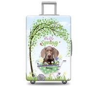 GABSHAIM Funda de equipaje con nombre personalizado, protector de maleta, perro de agua portugués con diseño de Hello Spring, elástica, lavable a máquina, varios tipos disponibles, se adapta a 18-32