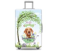 GABSHAIM Funda de equipaje con nombre personalizado, protector de maleta, perro de agua portugués con diseño de Hello Spring, elástica, lavable a máquina, varios tipos disponibles, se adapta a 18-32
